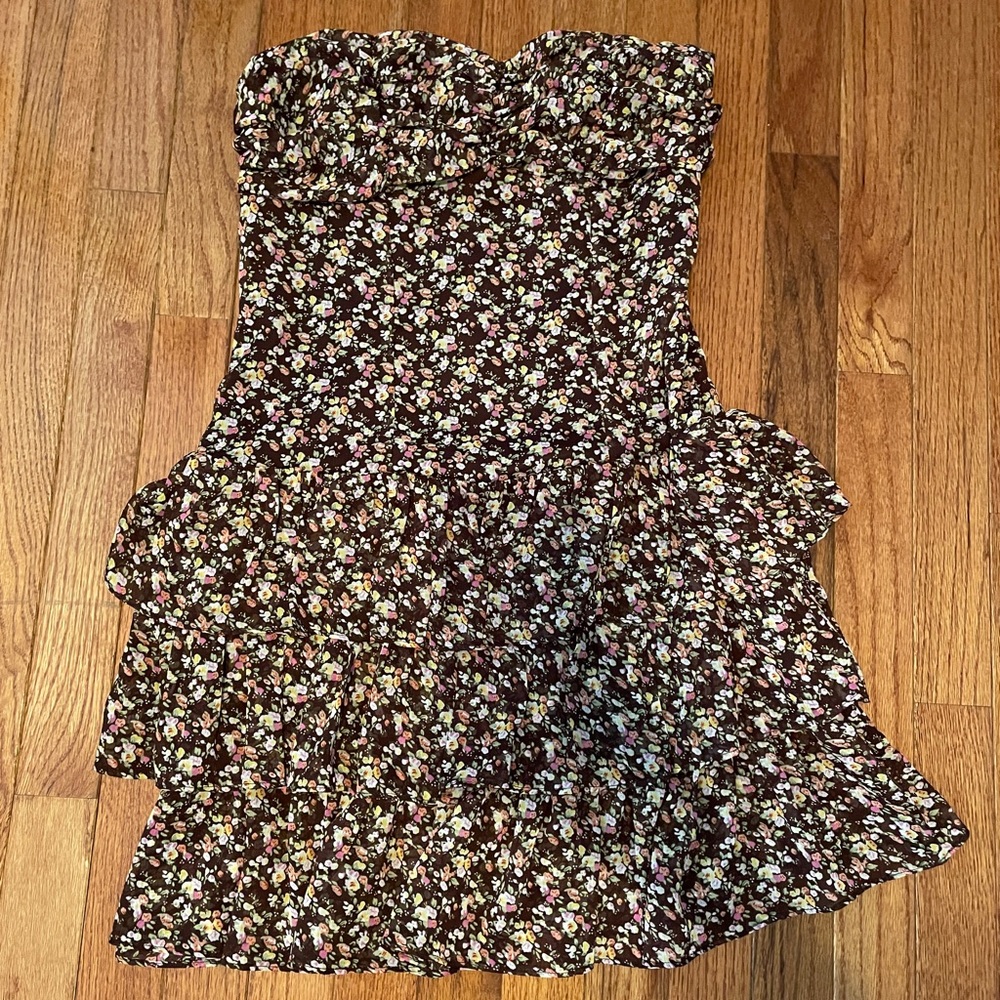 Express strapless floral print dress size Small